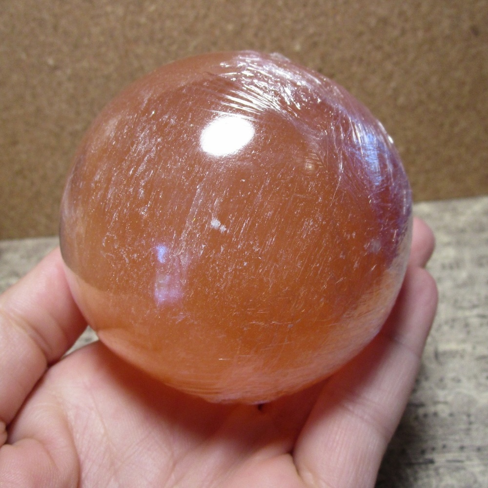 76mm Peach Selenite Gemstone Sphere (#2) - Picture 2 of 2